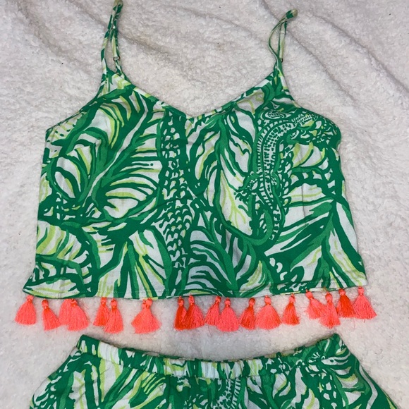Lilly Pulitzer Neon Fringe Crop Top and Skort Set - Picture 2 of 6